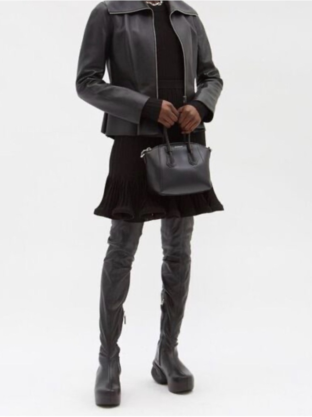 GIVENCHY G-Clog Lambskin Black Leather Over-the-knee Vouge Runway Boots Size 35 - Picture 3 of 16